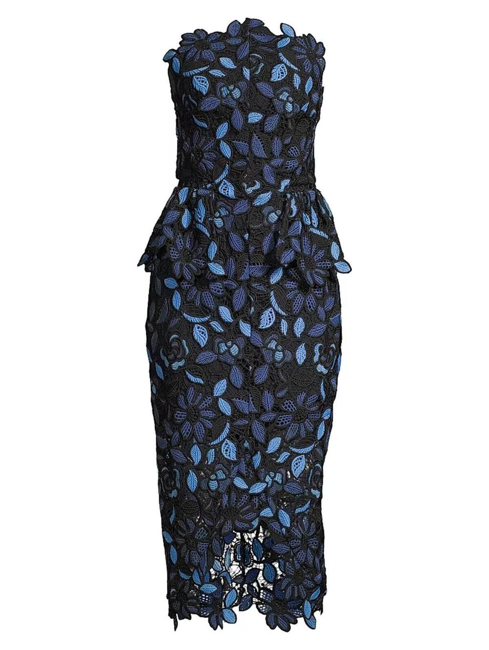 Elliatt Optic Floral Lace Strapless Midi Dress Navy Blue Size S - Picture 2 of 8